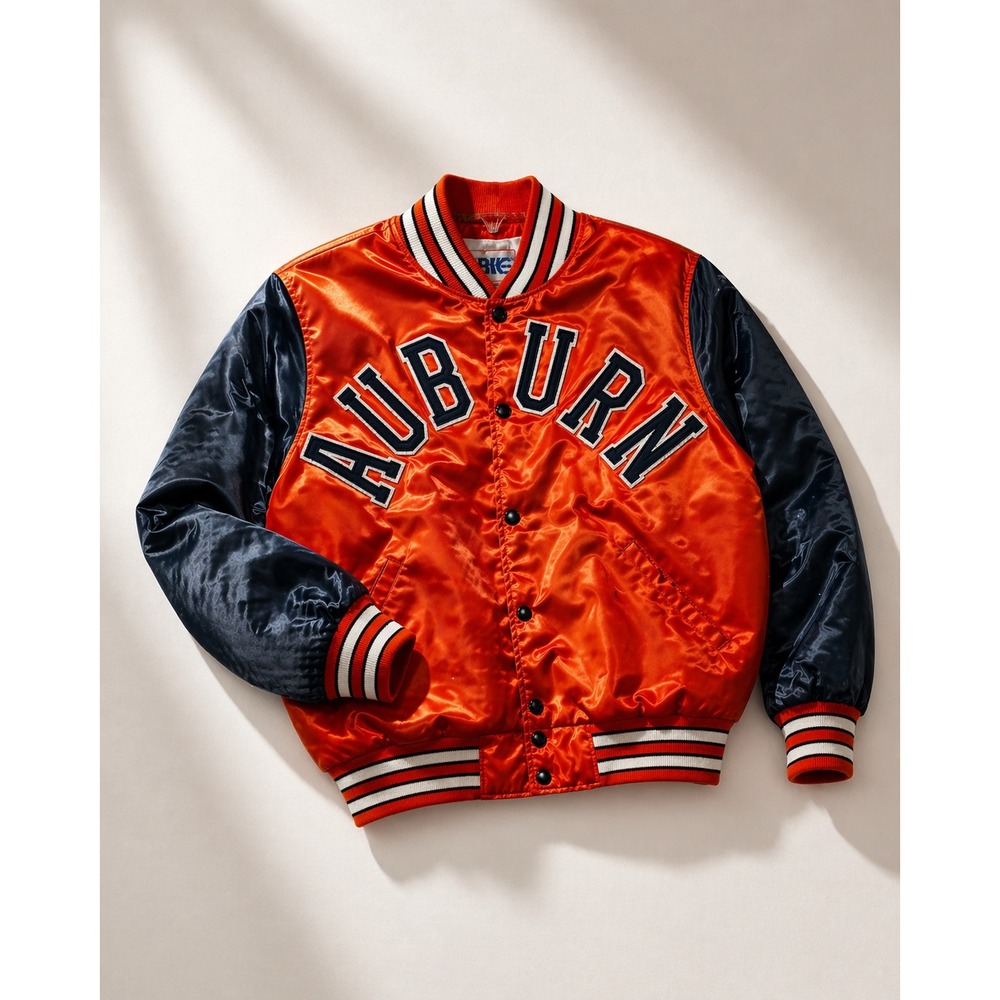 intage Auburn Tigers Satin Jacket Mens M Orange Navy USA Made BIKE Starter Style